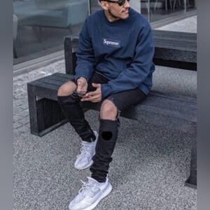 MNML black distressed ankle zips busted knees button fly stretchy NEW size 36